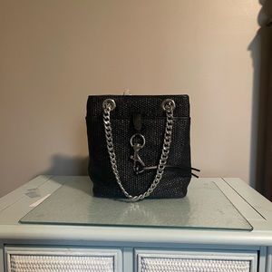 Rebecca Minkoff Large Black Edie Woven Straw Bucket Bag NWT